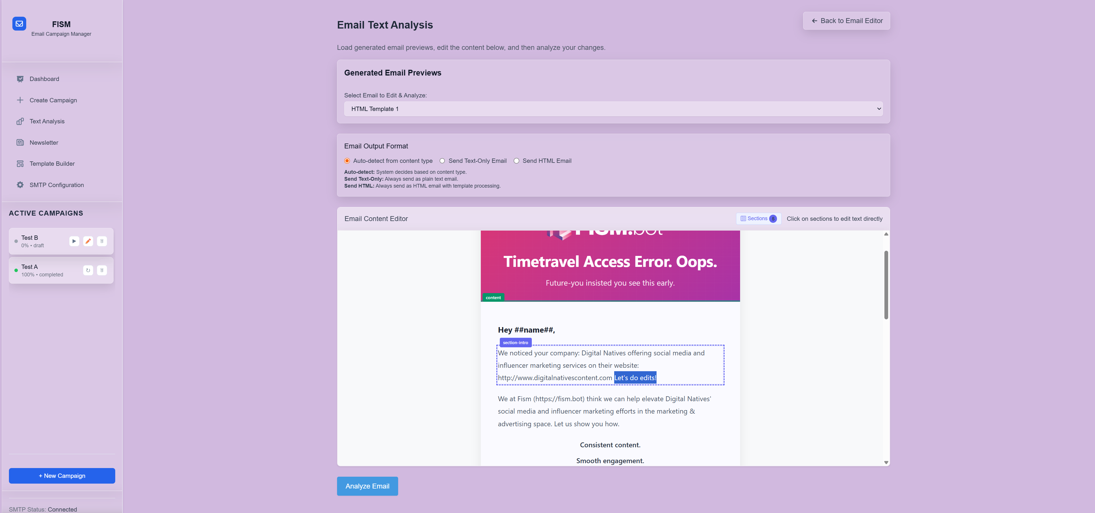 Email Result Edit for Analysis